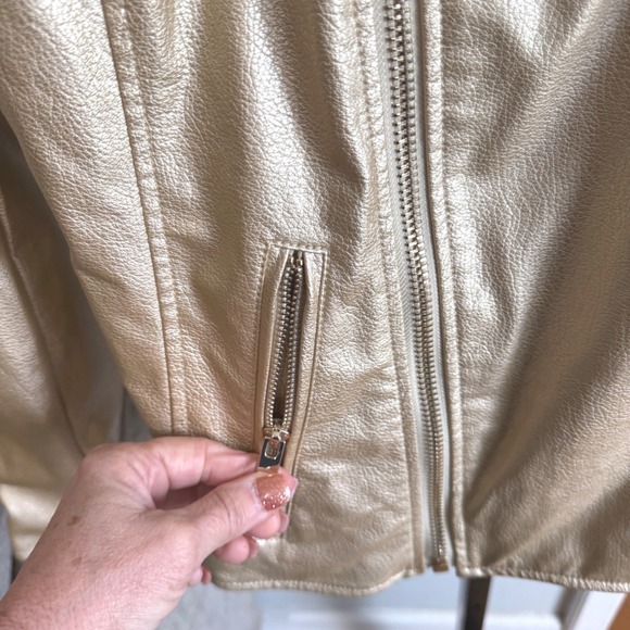 Boston Proper Gold Faux Leather Moto Jacket L - Picture 5 of 8